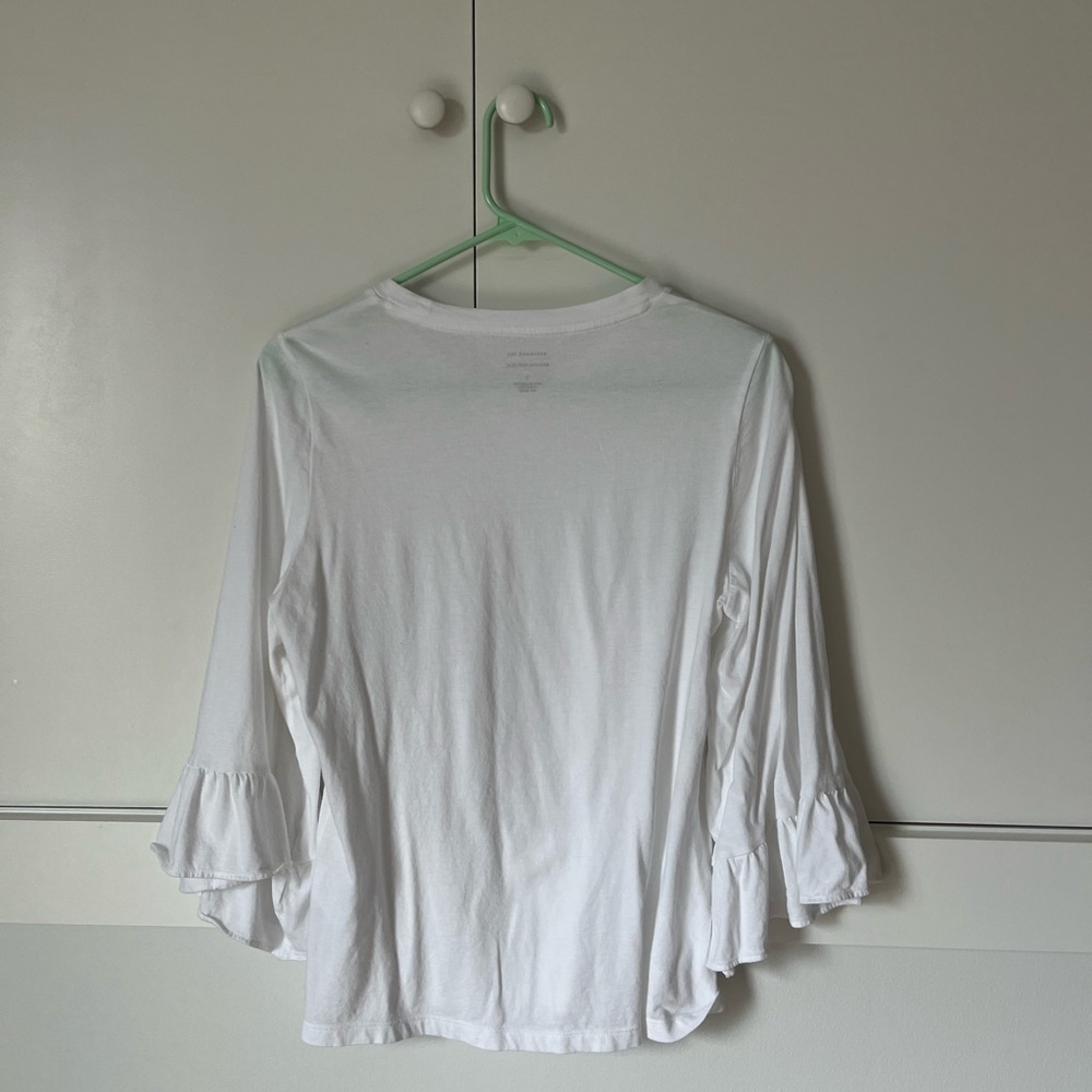 Banana Republic White Long Sleeve Ruffle Hem Top - Picture 2 of 4